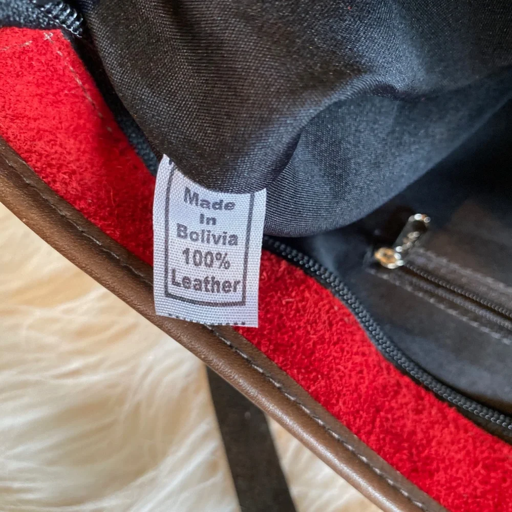 Vintage Bolivian Red Leather & Suede Purse